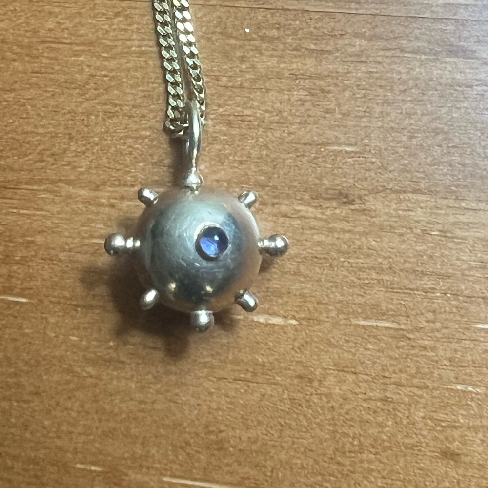 Vintage 1960s Gold-Plated Sterling Silver Sputnik Iolite Pendant HEAVY! 19.8 g - Picture 2 of 15
